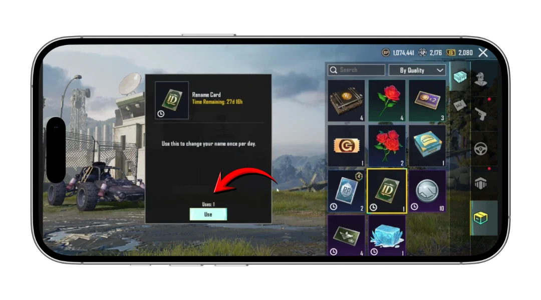 Tap the Rename Card icon available in your inventory.